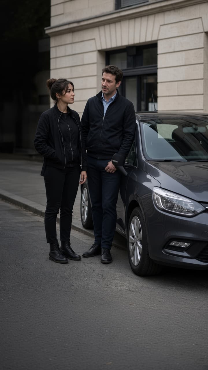 Moniteur et élève devant une auto-école