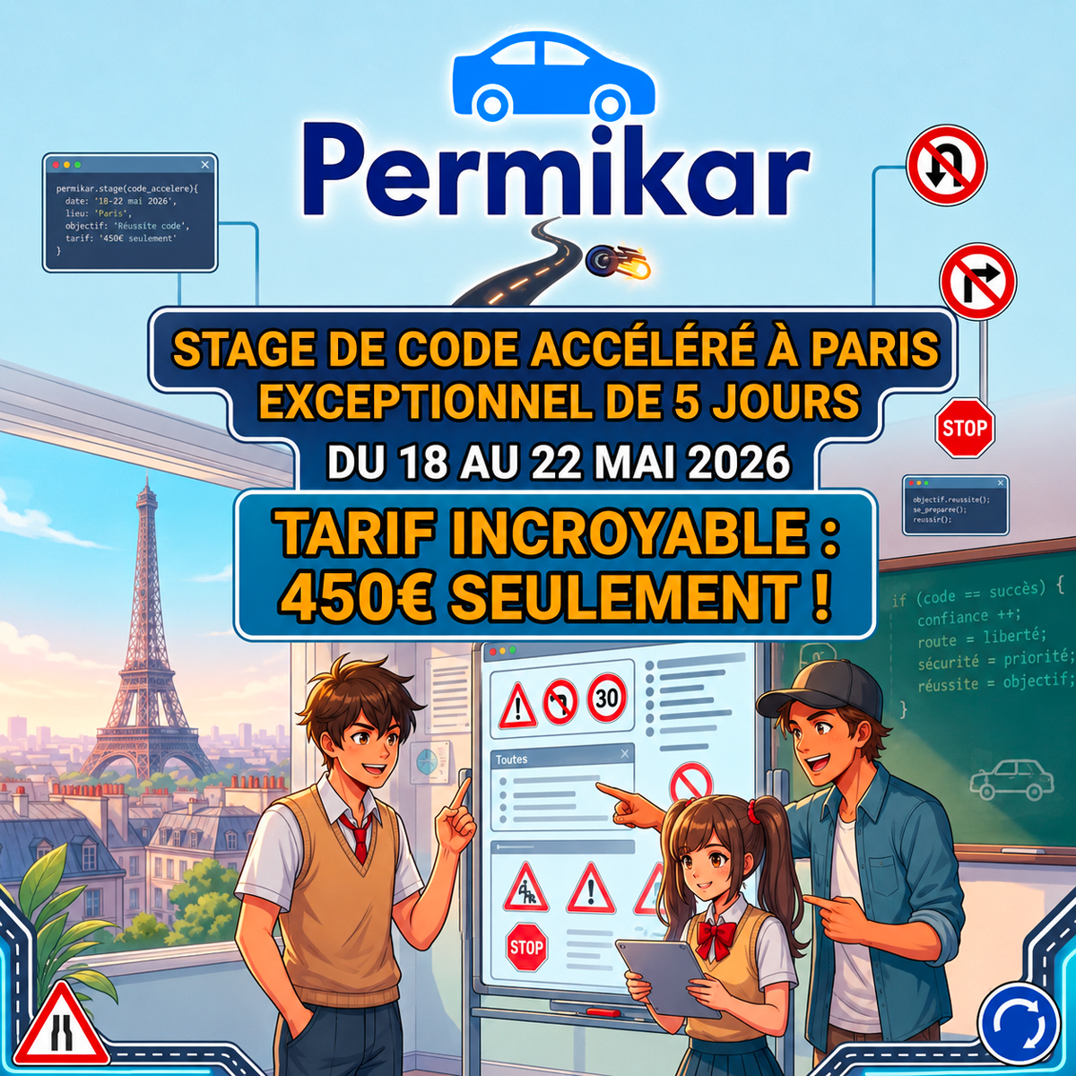 Stage de code accéléré à Paris : 5 jours du 18 au 22 mai 2026